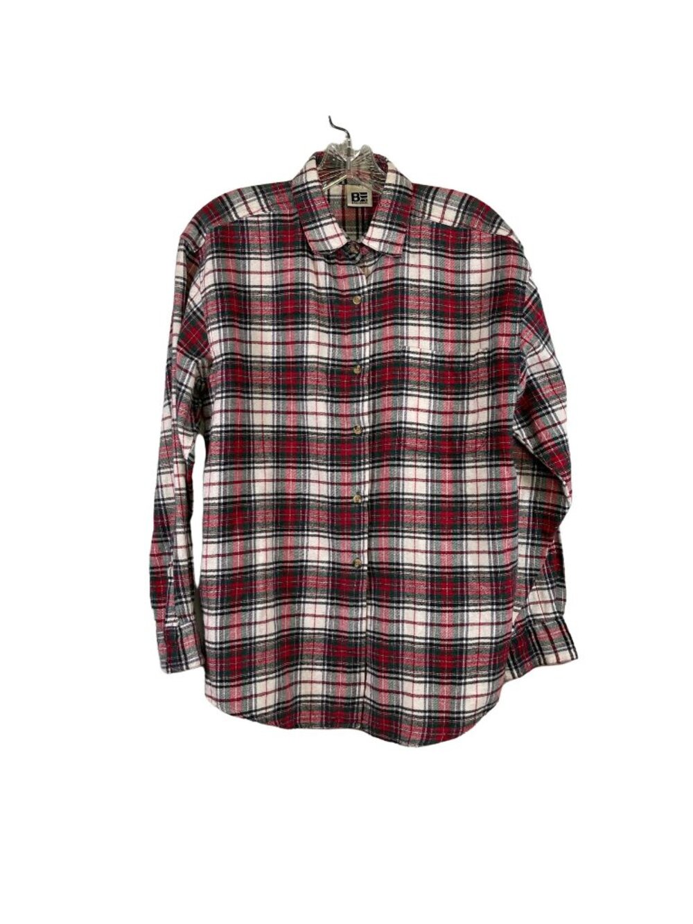 Basic Editions Size Small Plaid Button Down Red Green White Flannel Shirt